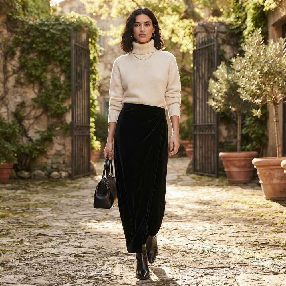 ElementZ Vintage Sz M Black Velvet Maxi Skirt Stretch Whimsigoth